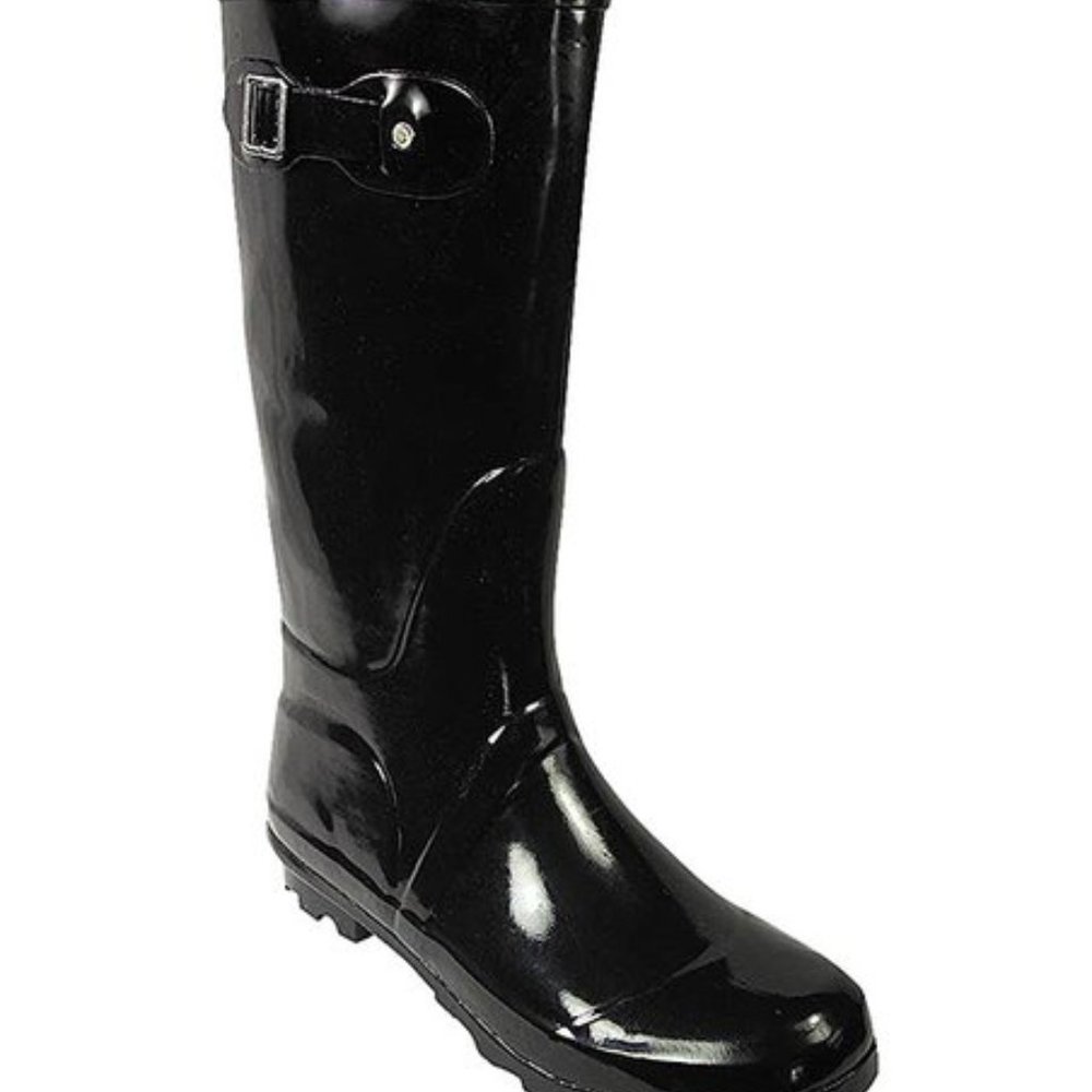 Norty Black Waterproof Mid-Calf Wellie  Rainboots